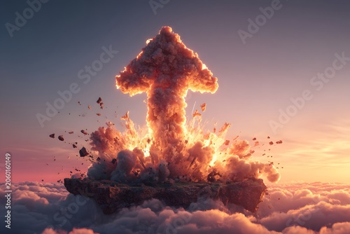Dramatic Aerial View of Nuclear Explosion with Mushroom Cloud at Sunset