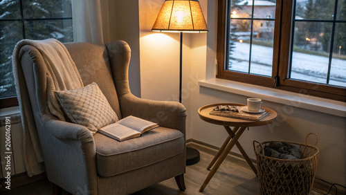 Cozy Reading Nook with Armchair in Winter