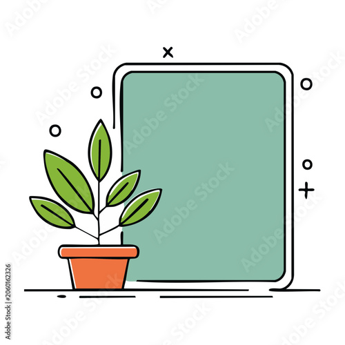 Flat design potted plant in window