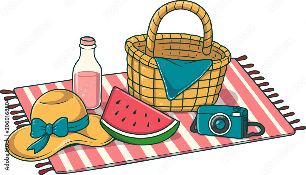 Fototapeta premium Summer Picnic Setup with Watermelon and Camera