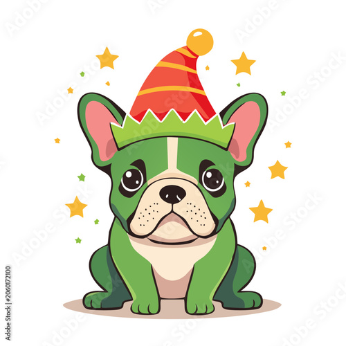 Green cartoon frog wearing Santa hat