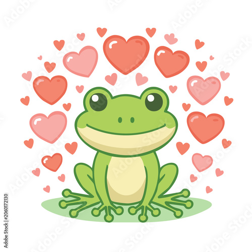 Green frog with heart shape vector illustration