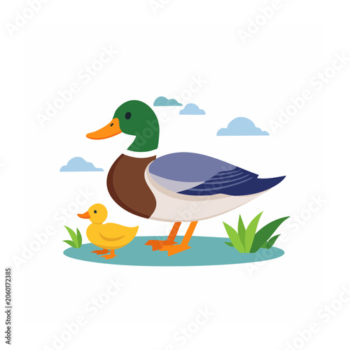Cartoon parrot and fish underwater scene
