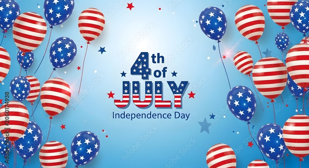 Obraz premium Vibrant 4th of july celebration background with patriotic balloons and stars