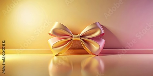 Elegant Golden Bow on Subtle Gradient Background, Perfect for Festive Designs and Presentations