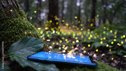 A Swarm of Fireflies Illuminating a Forest at Night