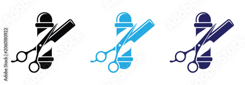 Photos Scissors and comb hairstyling icon set featuring crossed barber tools vector illustration for salon and grooming design