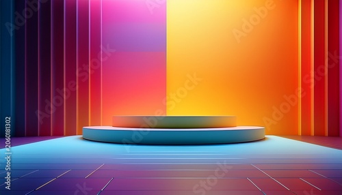 Wallpaper A Minimalist Space Featuring A Platform Bathed In Vivid Colors Ideal For Product Presentations Or Abstract Compositions