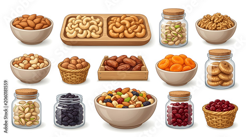 Organic dry fruits and nuts mix element set for food packaging design