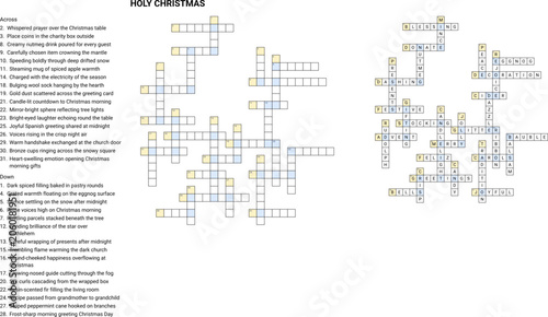 Obraz na plátně Christmas-themed crossword puzzles with clues and solutions