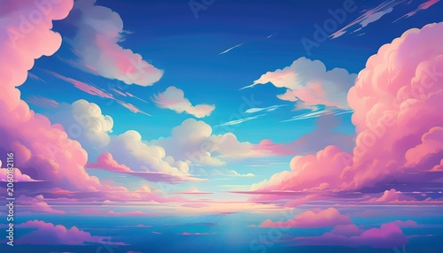 Sky And Clouds Blue And Pink Horizontal