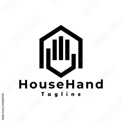 House Hand Logo with Home Shield and Human Hand Symbol for Trusted Real Estate Care Agency