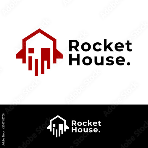 Rocket House Logo with Flying Space Rocket and Home Shape for Modern Fast Real Estate Business