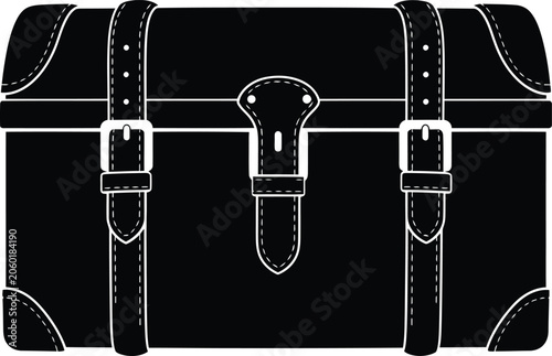 Принти на полотні Black silhouette vector illustration of a vintage travel chest luggage