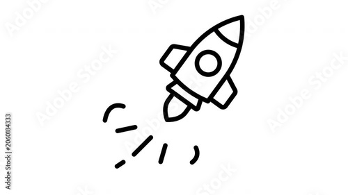 Rocket ship launching upward line art animation for business startup takeoff and product boost concept