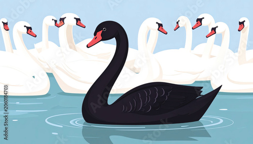 Black Swan Swimming in Water Birds.