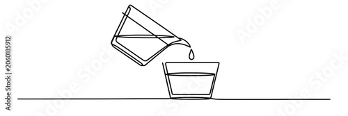 Obraz na plátně Pouring water glass icon, continuous line drawing of liquid pouring into cup, re