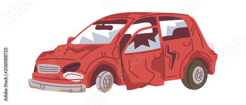 Car Wrecked Junker With Dents Cartoon