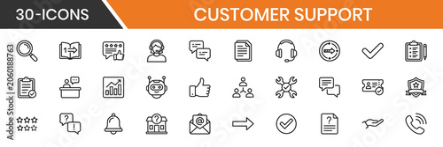 Customer Support Service Thin Line Icon Set
