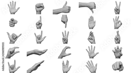 Set of hand gesture icons with halftone dot pattern effect