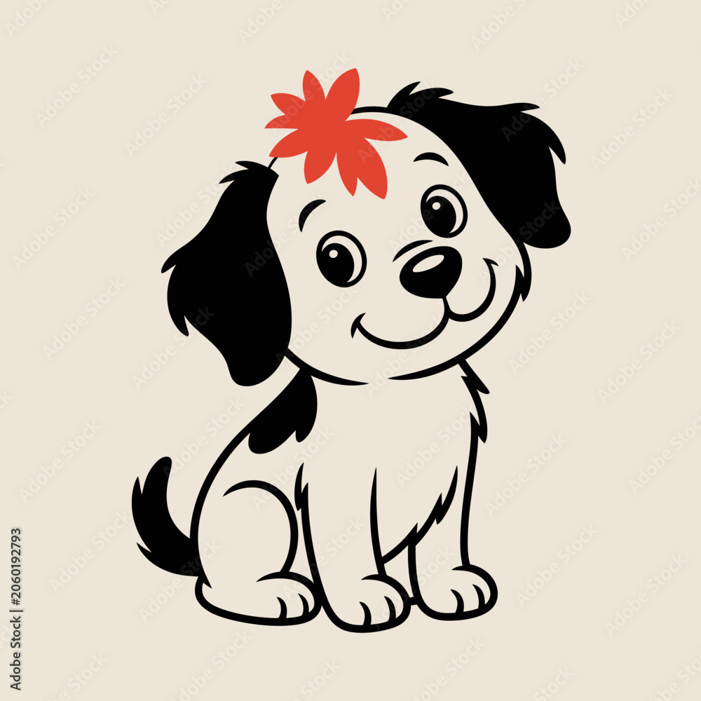 Obraz premium Anatomical representation of a juvenile canine with a red botanical specimen on the head, showing smooth surface contours