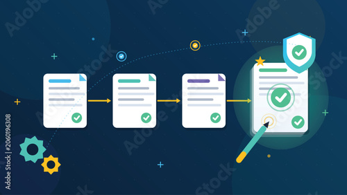 Digital Document Approval Workflow and Electronic Signature Vector Illustration