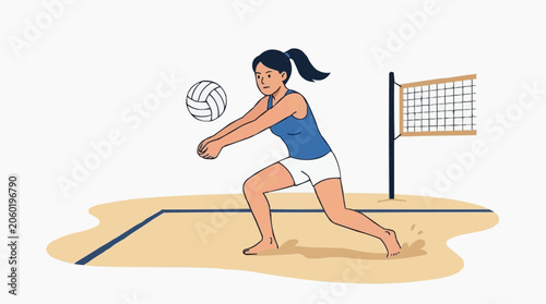 Εκτύπωση καμβά Young Woman Playing Beach Volleyball in a Competitive Pose Ready to Receive the