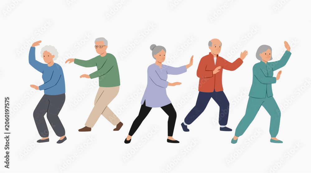 Fototapeta premium Group of diverse seniors practicing Tai Chi together in a harmonious and healthy lifestyle activity