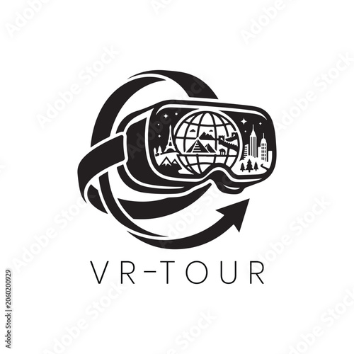 Virtual Reality Logo VR Tour World Travel Experience Modern Global VR Logo Design