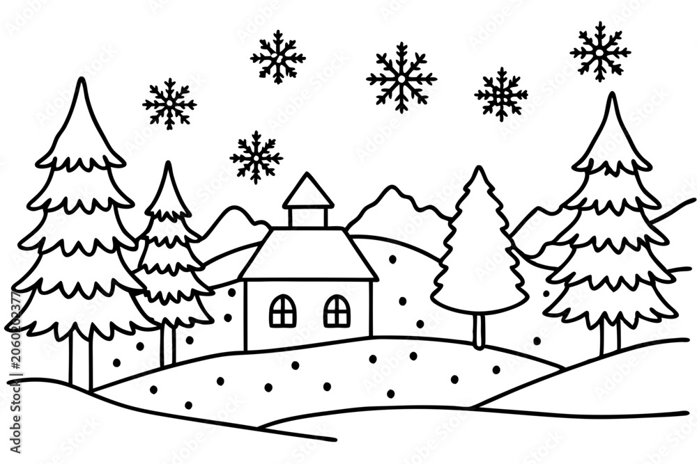 Obraz premium Cozy Snow Scene Line Art Design