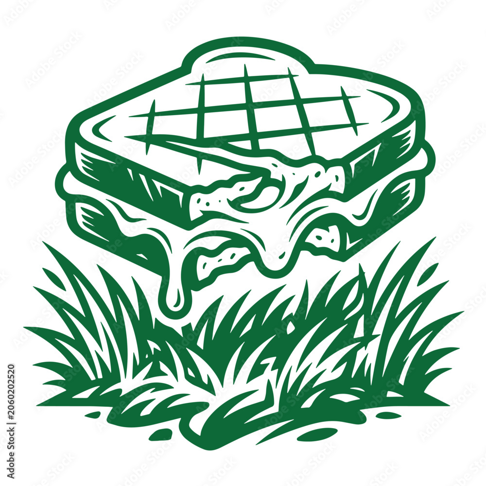 Fototapeta premium Grilled cheese sandwich illustration in grass engraving style with sandwich engraving illustration
