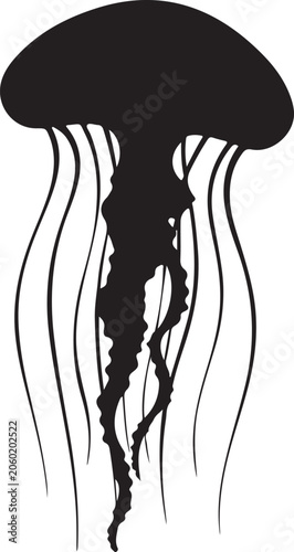 Black Jellyfish, Silhouette Icon, Ocean Creature, Vector Graphic