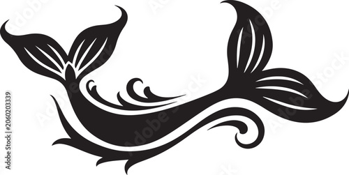 Mermaid Tail, Vector Illustration, Black, Tattoo Style