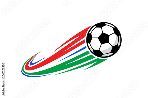 Soccer ball flying fast with dynamic colorful speed trails