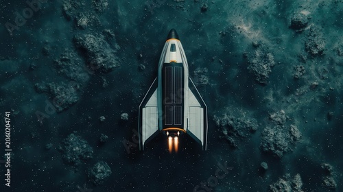 Sleek private spacecraft with solar sails and blackgold trim near asteroid belt, futuristic vehicle, exclusive design