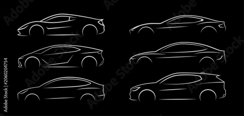 modern car outline collection with luxury sports coupe sedan suv and crossover silhouettes automobile