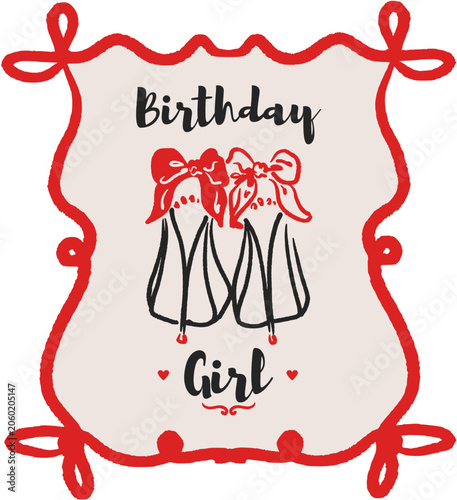 Quadro su tela Birthday girl unique template design with creative feminine silhouettes frame