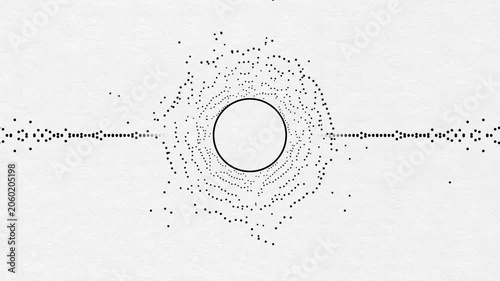 Abstract circular sound wave and data point particle animation on white background