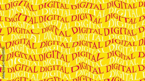 Digital word pattern with wavy distorted typography animation on yellow background