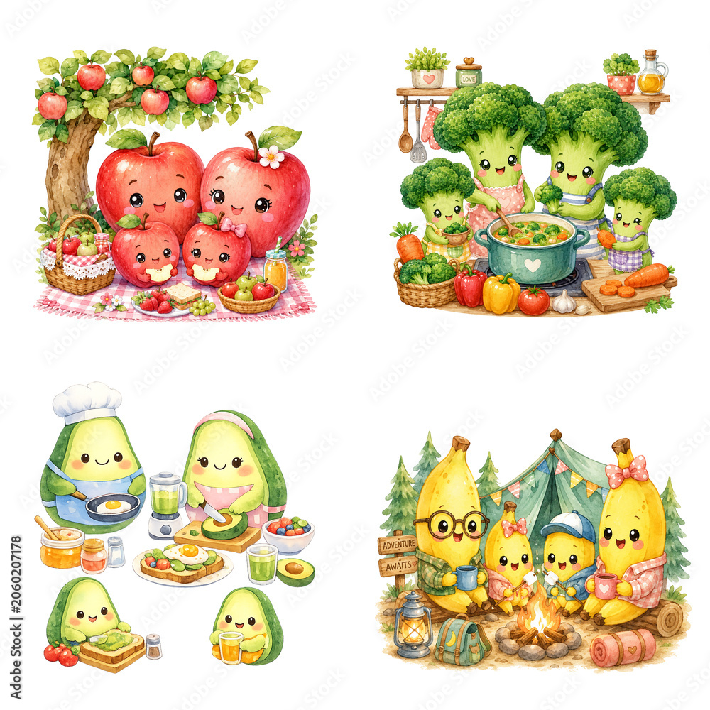 Naklejka premium set family of fruits and vegetables
