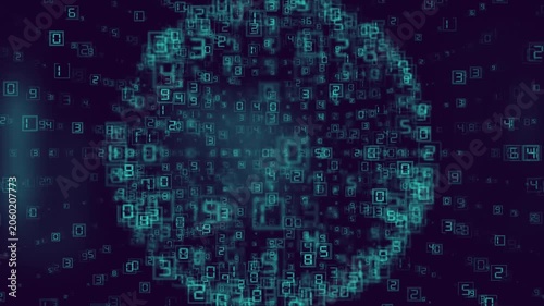 Glowing Digital Numbers Floating in Dark Blue Abstract Technology Background