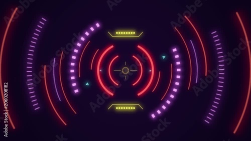 Futuristic Sci-Fi HUD Radar Interface Animation with Glowing Neon Targeting Elements