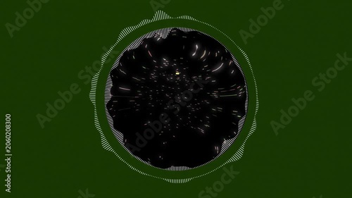 Circular Audio Spectrum Visualizer with Warp Speed Light Trail Animation on Green Background