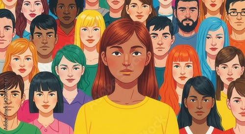Diverse group of people with a woman in the foreground
