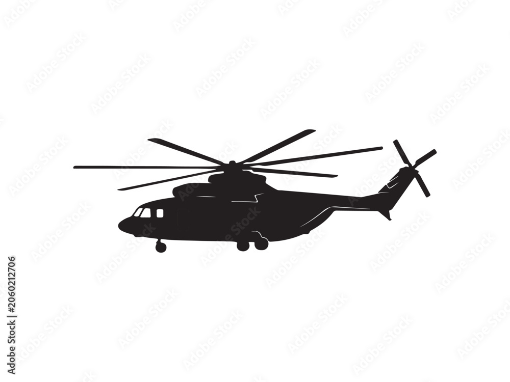 Fototapeta premium Military transport helicopter silhouette vector with helicopter military transport