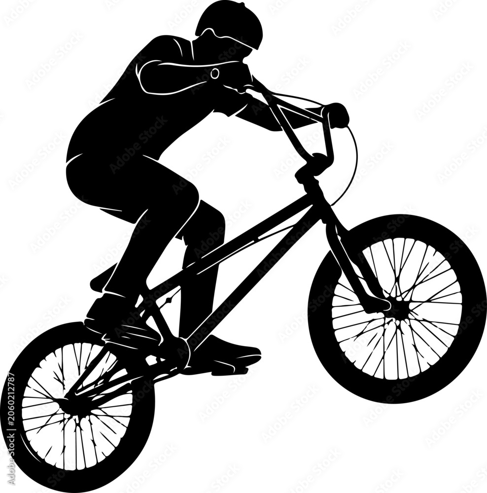 Naklejka premium Black silhouette cyclist, BMX bike rider, sports icon, athletic design element