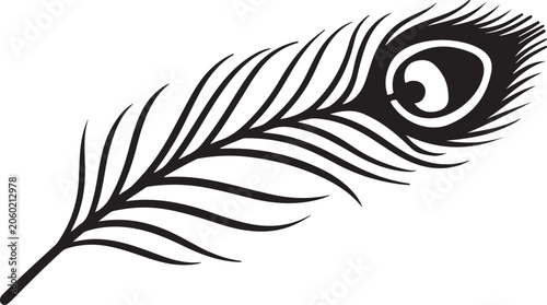 Peacock Feather, Black, Vector Illustration, Feather Icon