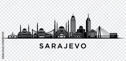 Schilderij op canvas Sarajevo city skyline silhouette, vector illustration