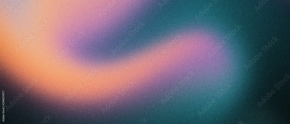 Fototapeta premium Grainy gradient background with soft blurred wave, abstract lo-fi texture in purple orange and teal, retro aesthetic mesh gradient for web design, vibrant colorful noise wallpaper for social