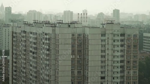 View from the window of autumn city Moscow after the rain. Top view